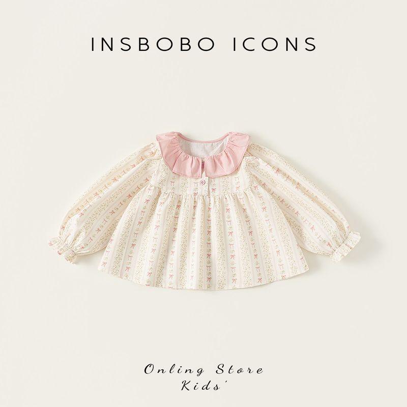 Insbobo Girls  Shirts 2026 Spring New Style Baby Girl Doll Shirts Kidsren s Stylish and Trendy Shirts Spring Fashion Apricot bottom floral 80