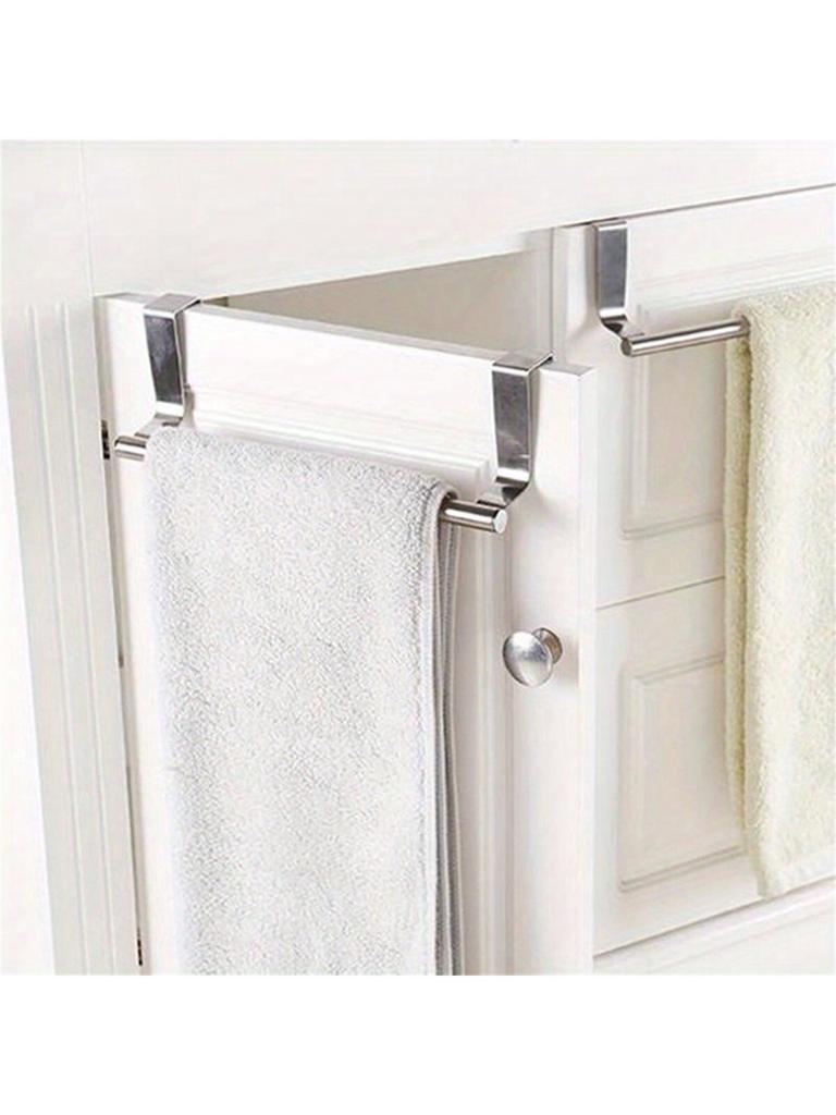 1PC Hanging Stainless Steel Single Pole Towel Rack Without Punching, Cabinet Door Back Type Cloth Ha
