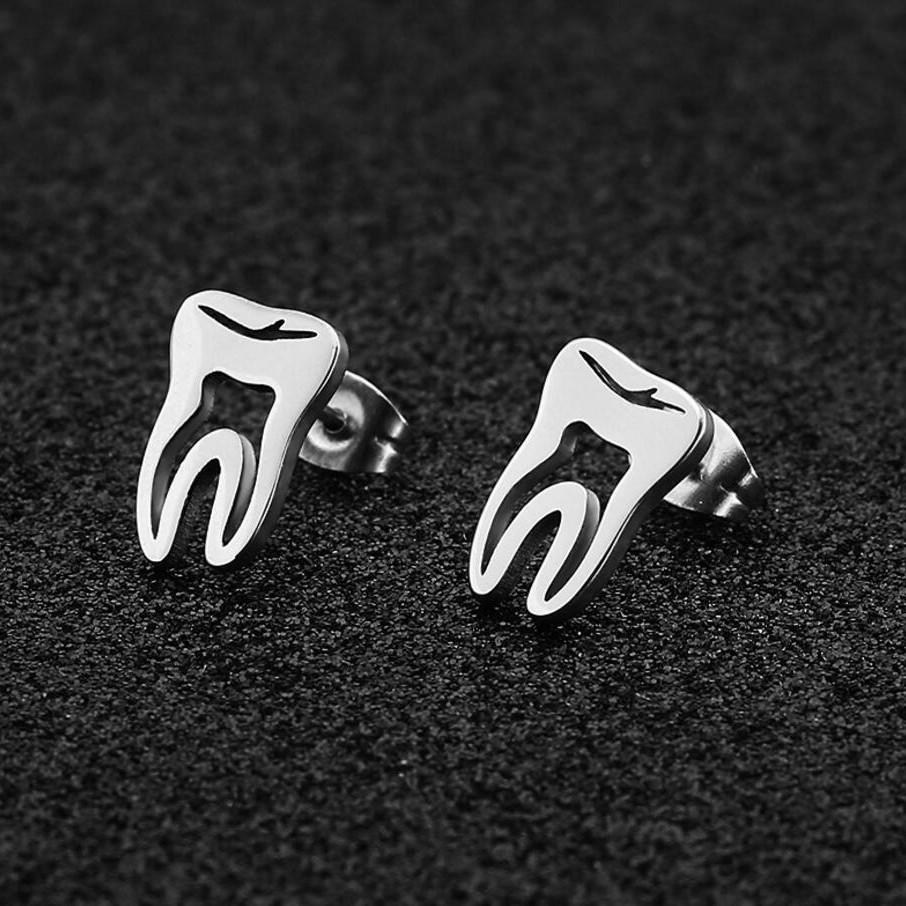 Boucles d'oreilles clous Dents Exagérées en Acier Inoxydable - Style Européen & Américain