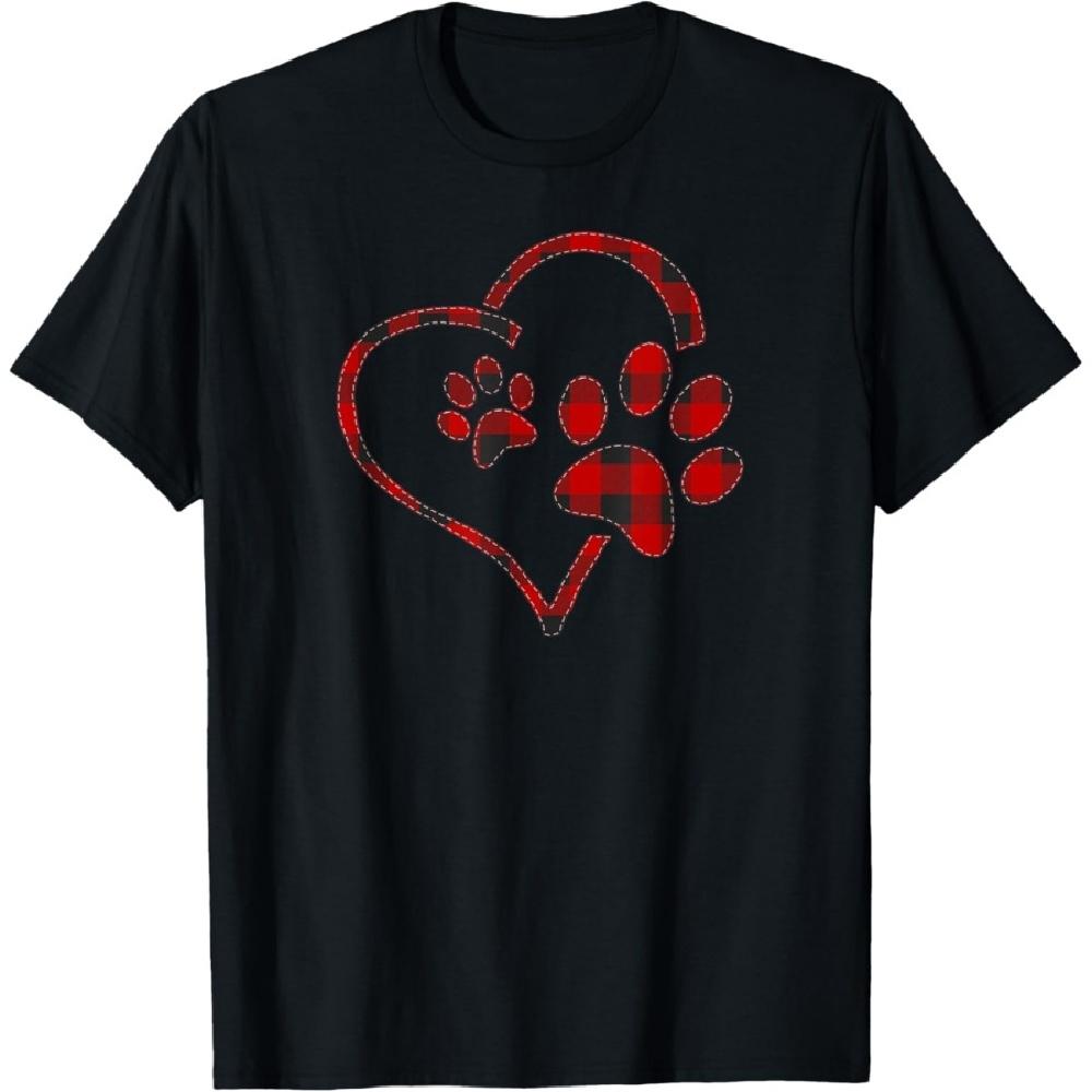 

Cute Dog Paw Print Plaid Christmas Xmas Heart Love Men Women T-Shirt XXXXXL чорний