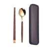 Stainless Steel Portable Tableware Wooden Chopsticks Spoon Fork Set Student Outdoor Picnic Convenience Box Three-piece Set