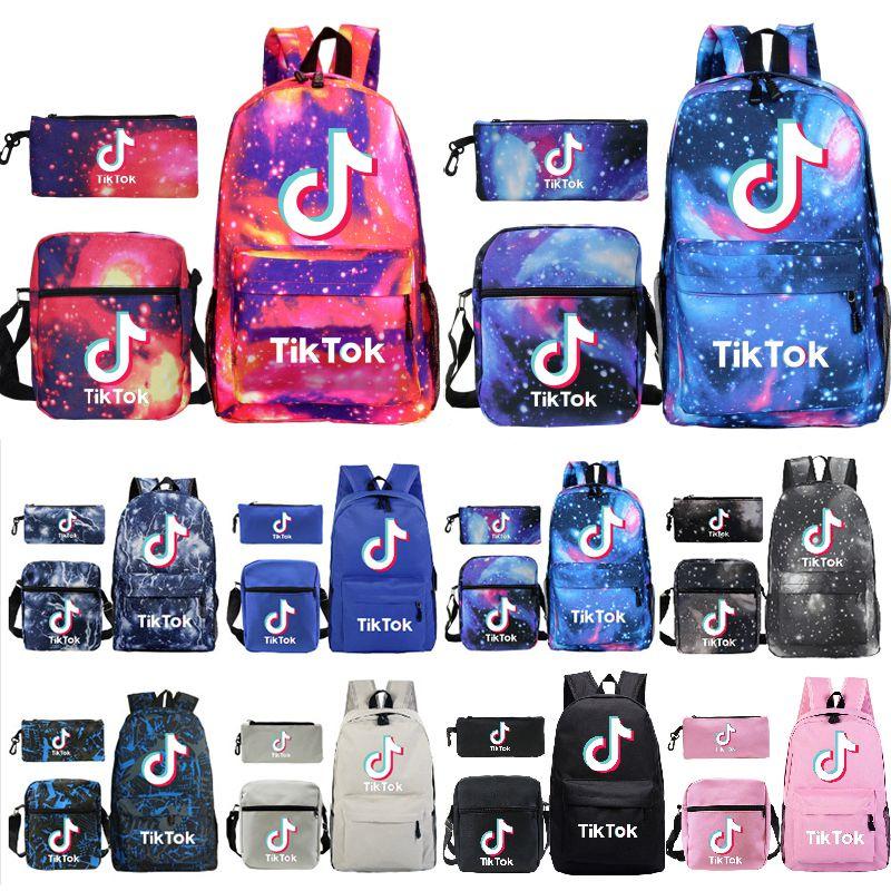3pcsset Tok Tik Blue Galaxy Backpack Schoolbag Shoulderbag Pencilbag Women Kids