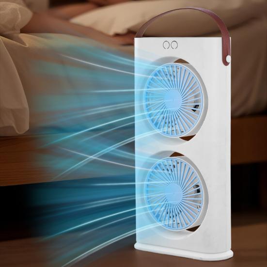 Stolní ventilátor s dvojitou hlavou a LED nočním světlem, Dobíjecí malý cirkulační ventilátor, Přenosný stolní ventilátor pro domácí kancelář, cestování