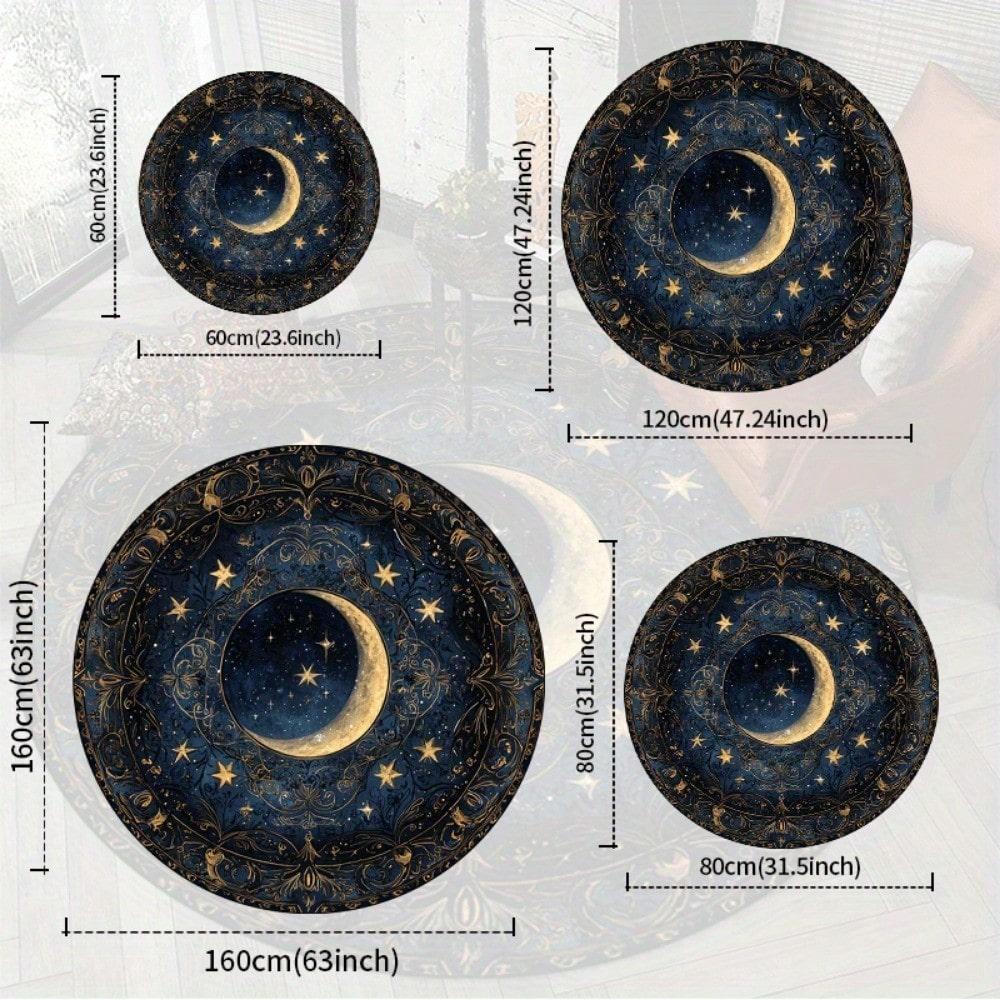 Star & Moon Pattern Circular Floor Mat , Non-Slip, Easy To Clean, Suitable For Living Room, Bedroom, Entryway