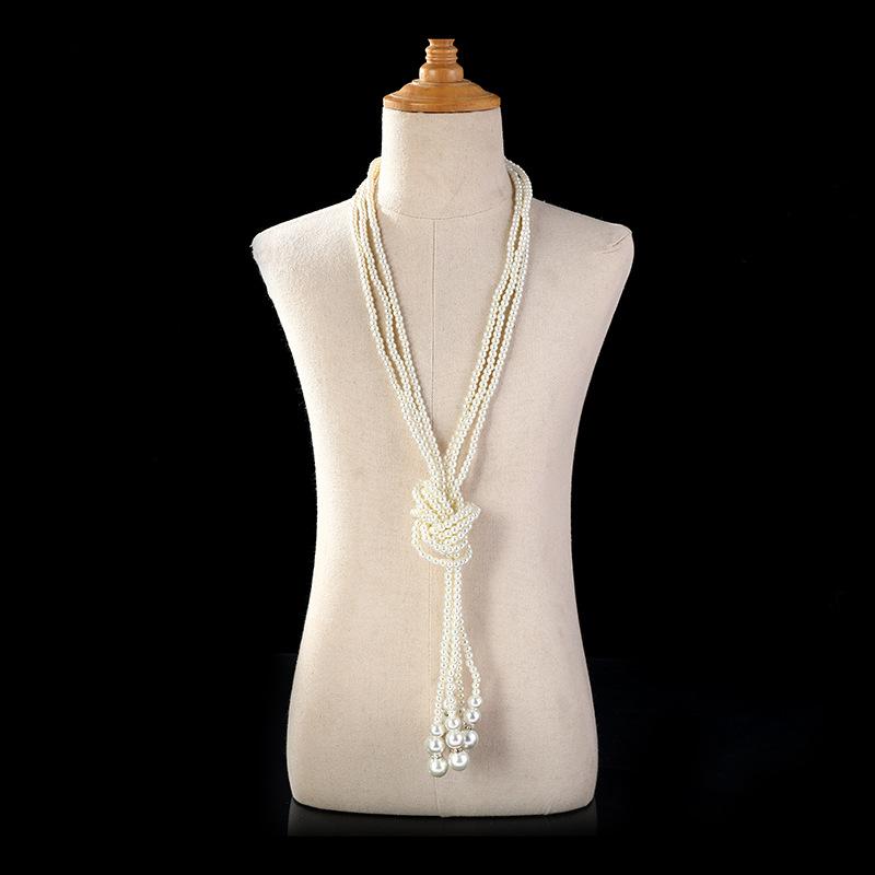 Long Pearl Necklace Multi-layer Knotted Tassel Gourd Sweater Chain 920s Vintage Clothing Accessories Necklace Women