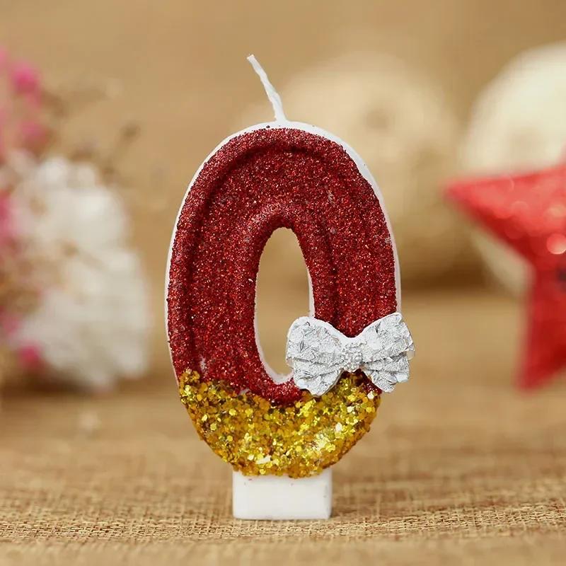 Red Number Birthday Candles Cake Decoration 0 1 2 3 4 5 6 7 8 9 Bow Cupcake Topper Birthday Party Anniversary Wedding Decor
