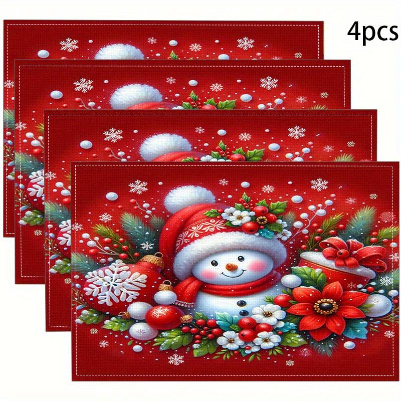 

Cute Snowman Christmas Placemats Set Of 4 Holiday Xmas Table Mats For Festive Dining Party Decor 4Pcs-30X45cm(12X18in