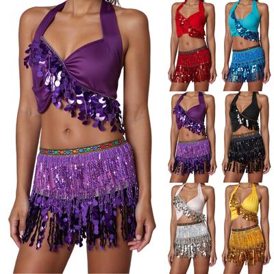 2 Pieces, Bra With Sequined Tassels, Fringed Top, Belly Dance Skirt, Carnival, Club, Costumes