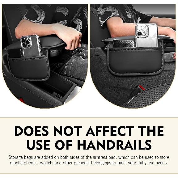 WZP Car Center Console Cover, Leather Middle Console Cover, Waterproof Car Arm Rest Pad with 2 Storage Bags, Universal Auto Interior Accessories for