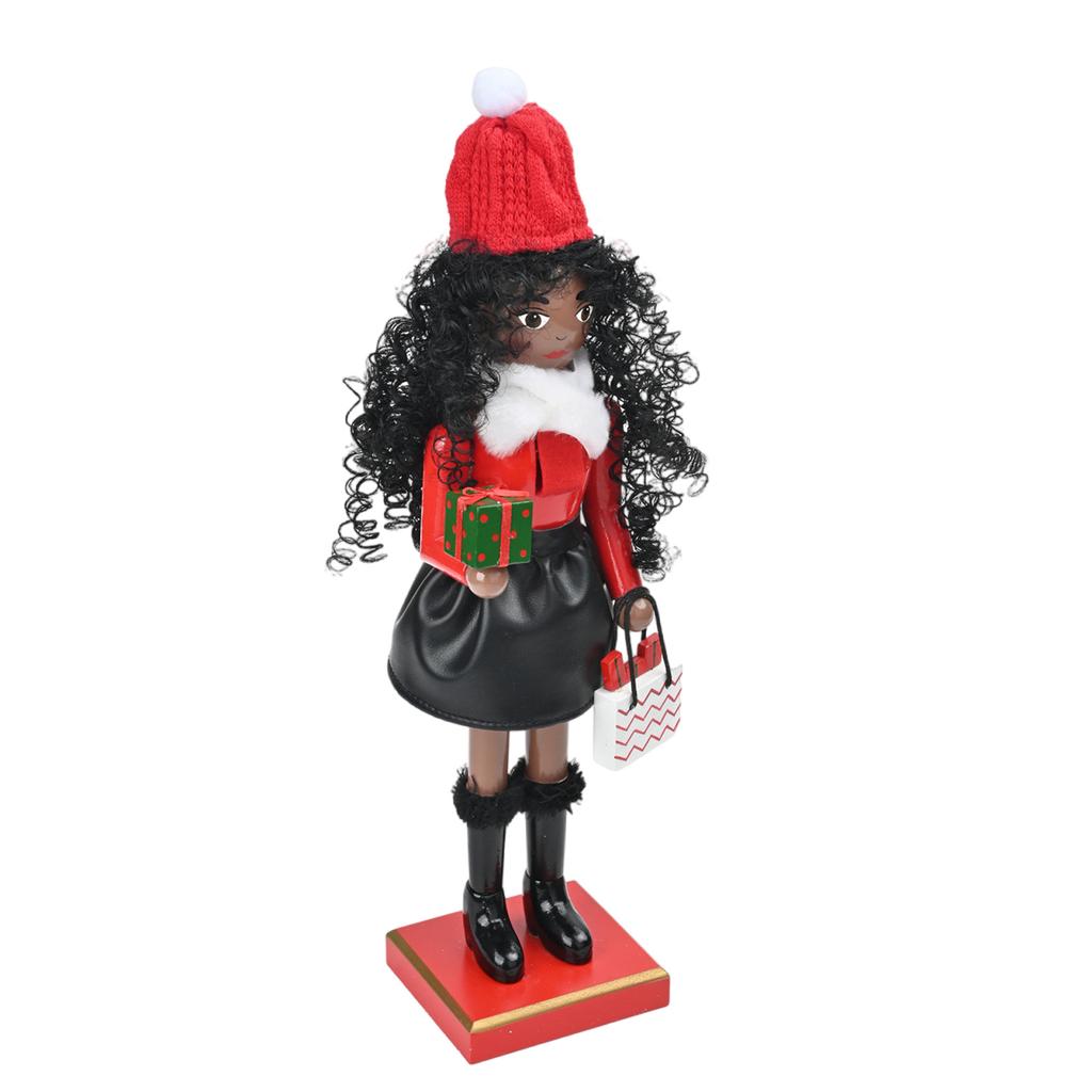 Christmas Shopping Lady Nutcrackers with Curly Hair Wood Figurine Decoration Ornament for Festival Home Tabletop Decors