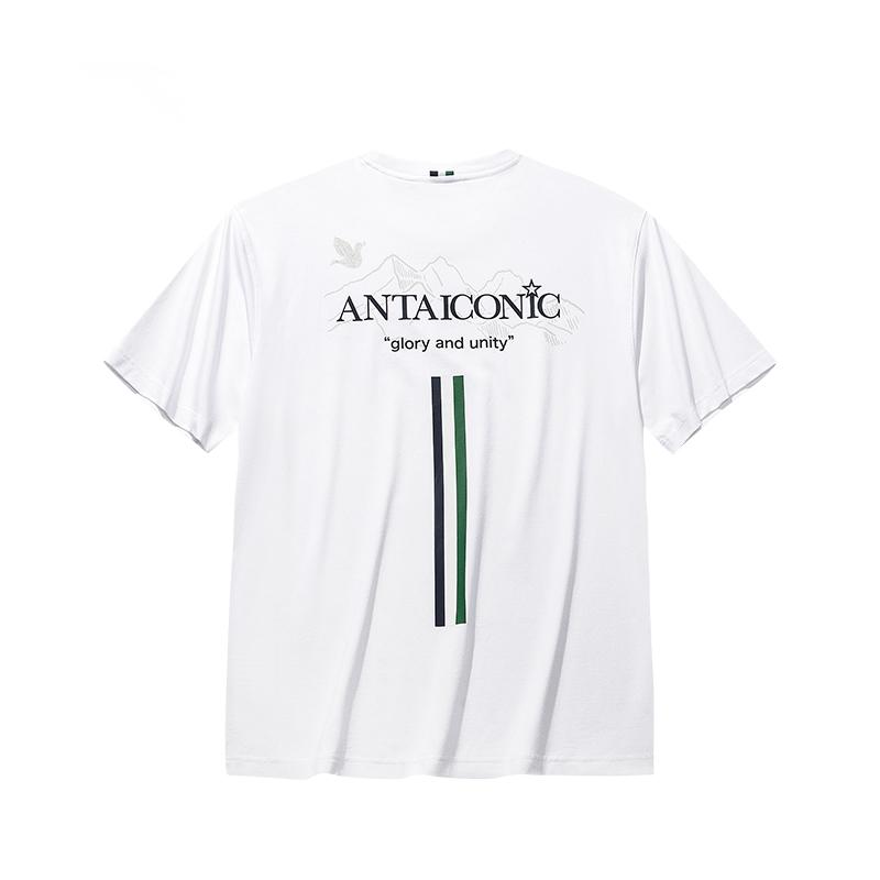 Anta Loose Letter Stripe Print Comfortable Simple Round Neck Breathable Short Sleeve T-Shirt Men Tops Snow-White 152538114-1