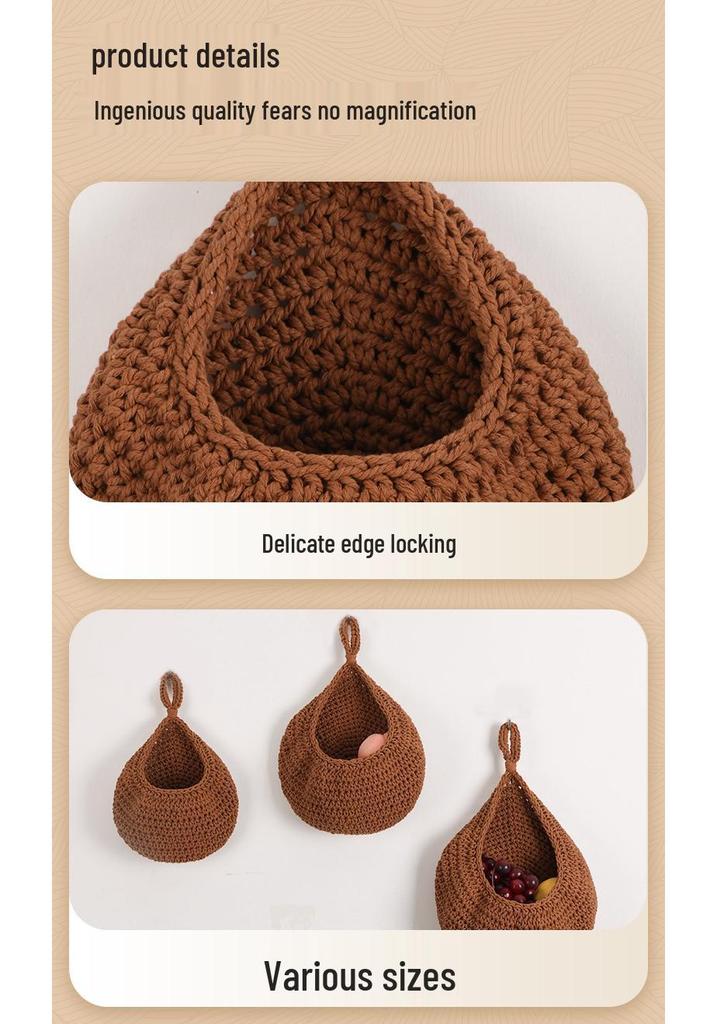 Wall-Mounted Handwoven Cotton Rope Storage Basket for Vegetables and Fruits