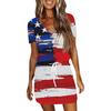 Women's Casual V-Neck Short Sleeve Drawstring Independence Day Printed Dresses