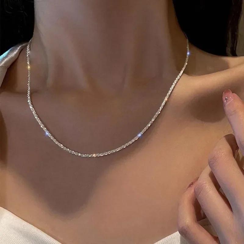 Sparkling Silver Color Clavicle Chain Choker Necklace Collar For Women Jewelry On the Neck Wedding Party Birthday Gifts