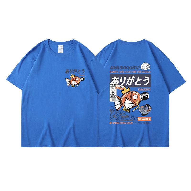 Eltern-Kind-Kleidung Sommer Ins Harajuku Japanischer Karpfen Kurzarm-T-Shirt Herren Trendmarke Street Locker Paarkleidung