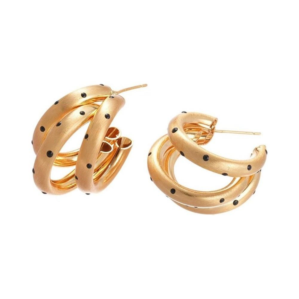 1 Pair Black Polka Dots Hoop Earrings Brushed Finish Circular Ear Rings Daily Outfit