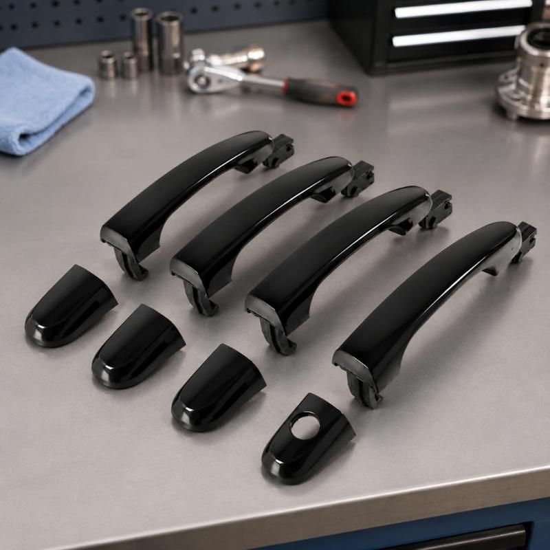 4Pcs Car Door Handle Set with Black Exterior Pieces Referencing 82651-1F010, 82661-1F010, 83651-1F010 and 83661-1F010 for Position Matching
