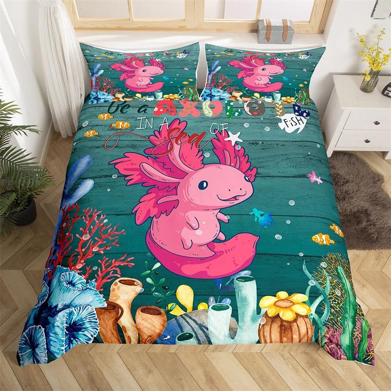 Dolphin Duvet Cover Nautical Sea Animal Bedding Set Underwater World Fish Sealife Quilt Cover Coral Reef Seaweed Queen Bed Set