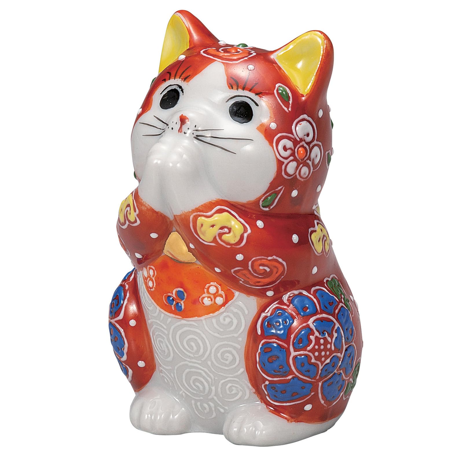 

Kutani Ware Good Approximately 8cm Size Maneki-neko Figurine, Fortune, Prayer, Tall, 2.7, Red, K9-1595
