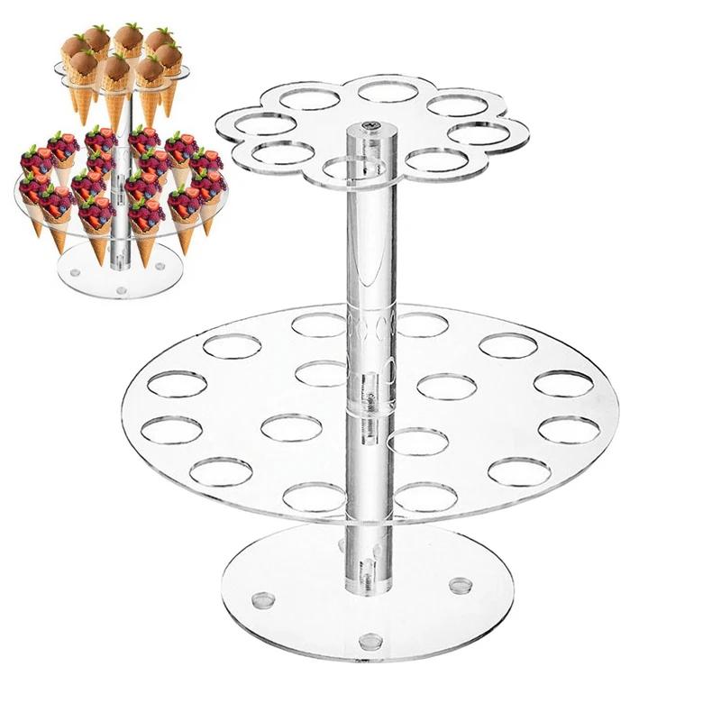 Transparent Acrylic Ice Cream Cone Stand Cake Dessert Holder Display Stand Party Shelf 16/24 Hole Round Wedding Display Holder
