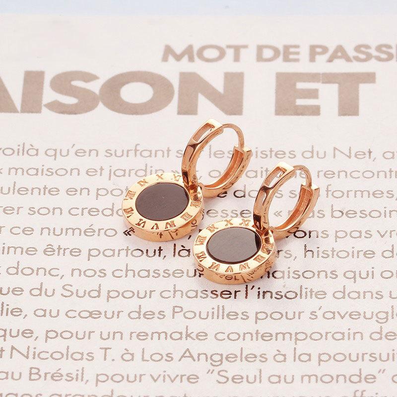 Exquisite Russian 585 Purple Gold Roman Digital Earrings, Black Korean Fashion Rose Gold Plated Color Gold Ear Buckles