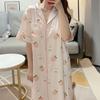 Simple And Sweet Summer Pajamas Women'S Short-Sleeved Lapel Cardigan Peach Print Loungewear Nightdress