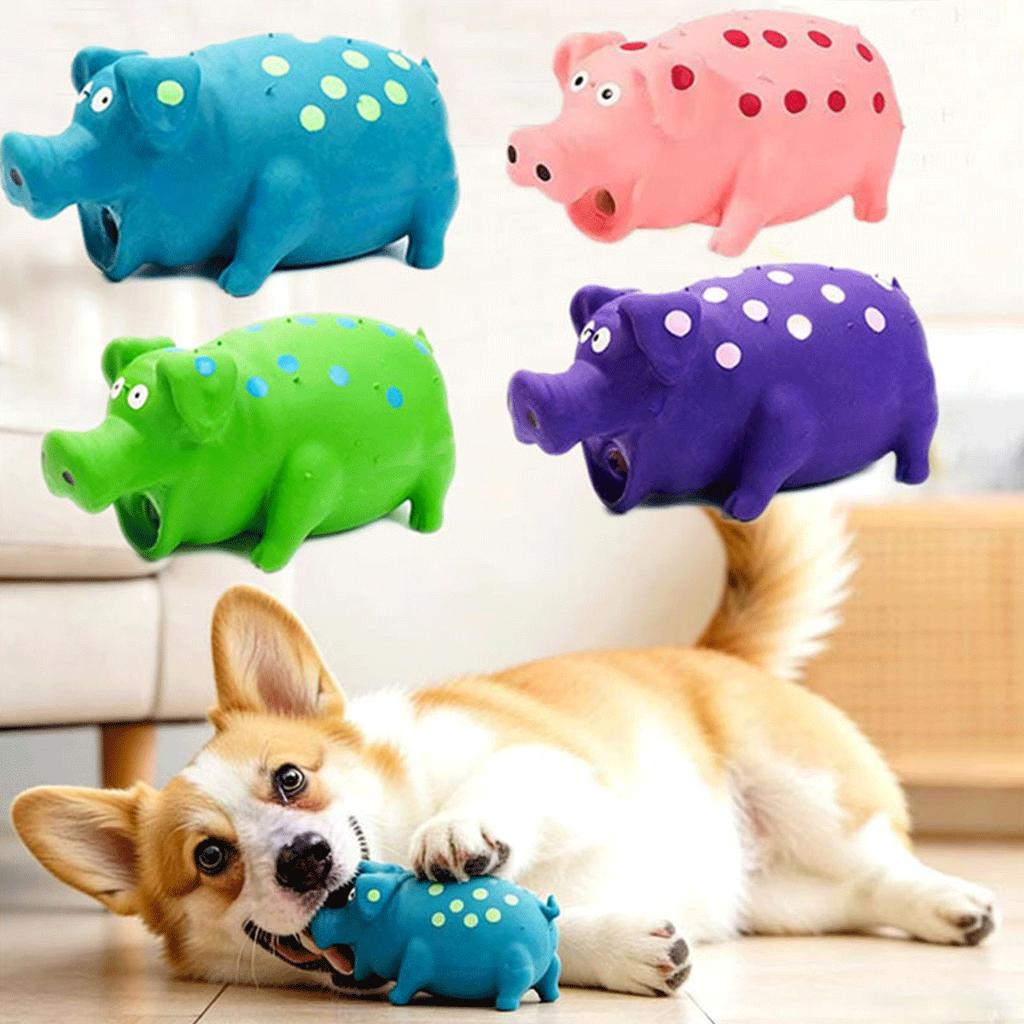 Pig shaped latex dog toy durable anti bite rubber toy with spotted design pet interactive and grinding teeth toy