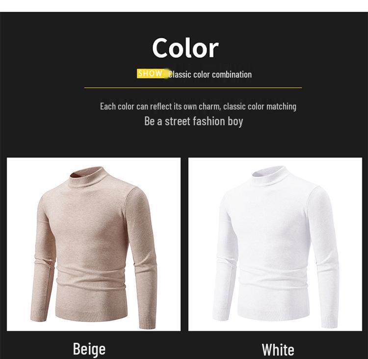 Men's Retro Half-High Neck Slim-Fit Knit Sweater - Versatile Base or Outer Layer, Casual and Lightweight