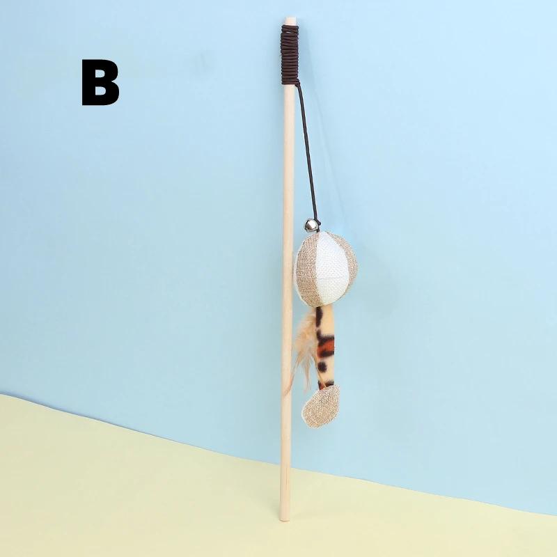 New Mouse Wooden Teasing Cat Rod Cat Toy Pet Supplies Feather Bell Wooden Rod Teasing Cat Stick