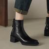 Krazing Pot Cow Skin Winter Round Toe Chunky Heels Motorcycle Boots Size 43 Zipper Women Platform Ankle Boots
