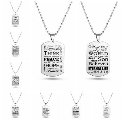 Scripture Bible Verse Engraving Stainless Steel Necklace Inspirational Letter Pendants Necklaces Christian Faith  Jewelry
