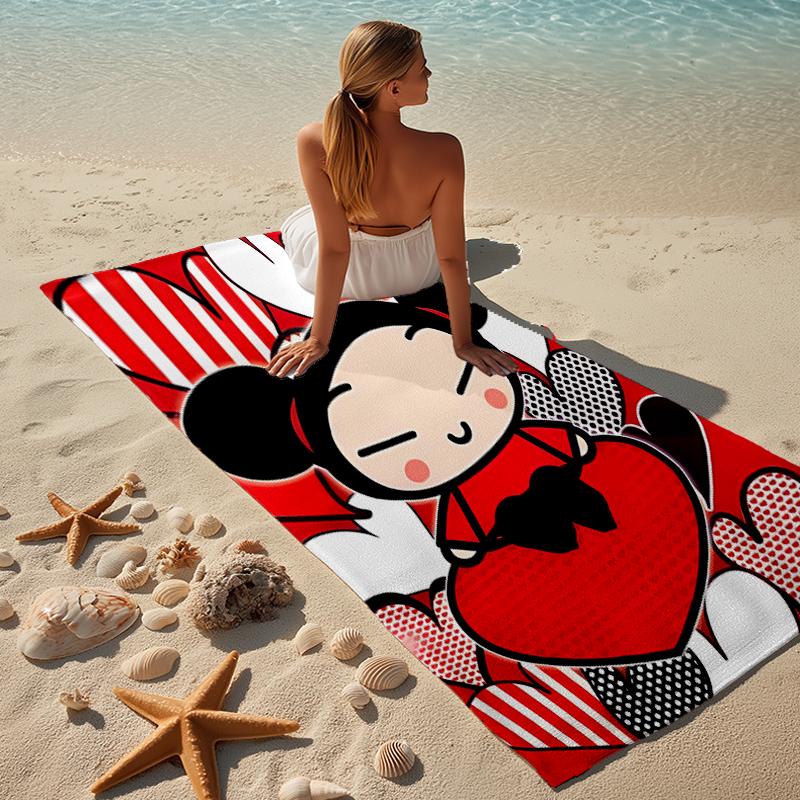 proof beach towel with a Pucca3 pattern - soft,absorbent,quick-drying,machine washable - perfect for swimming,camping,bathing