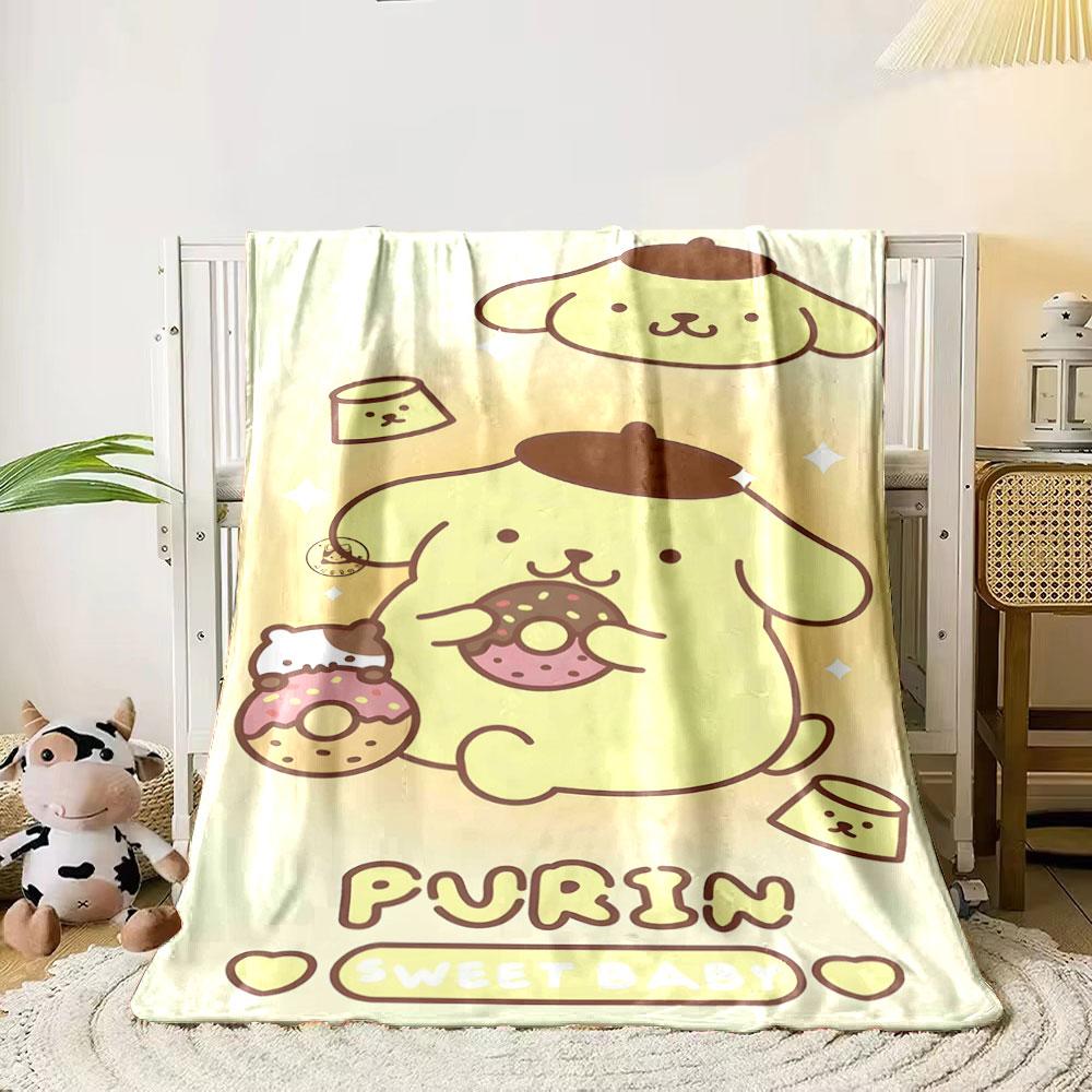 

Cute yellow character with brown hat holding donuts, surrounded by sparkles. for all seasons blanket lunch break throw gift 80cm x 120cm