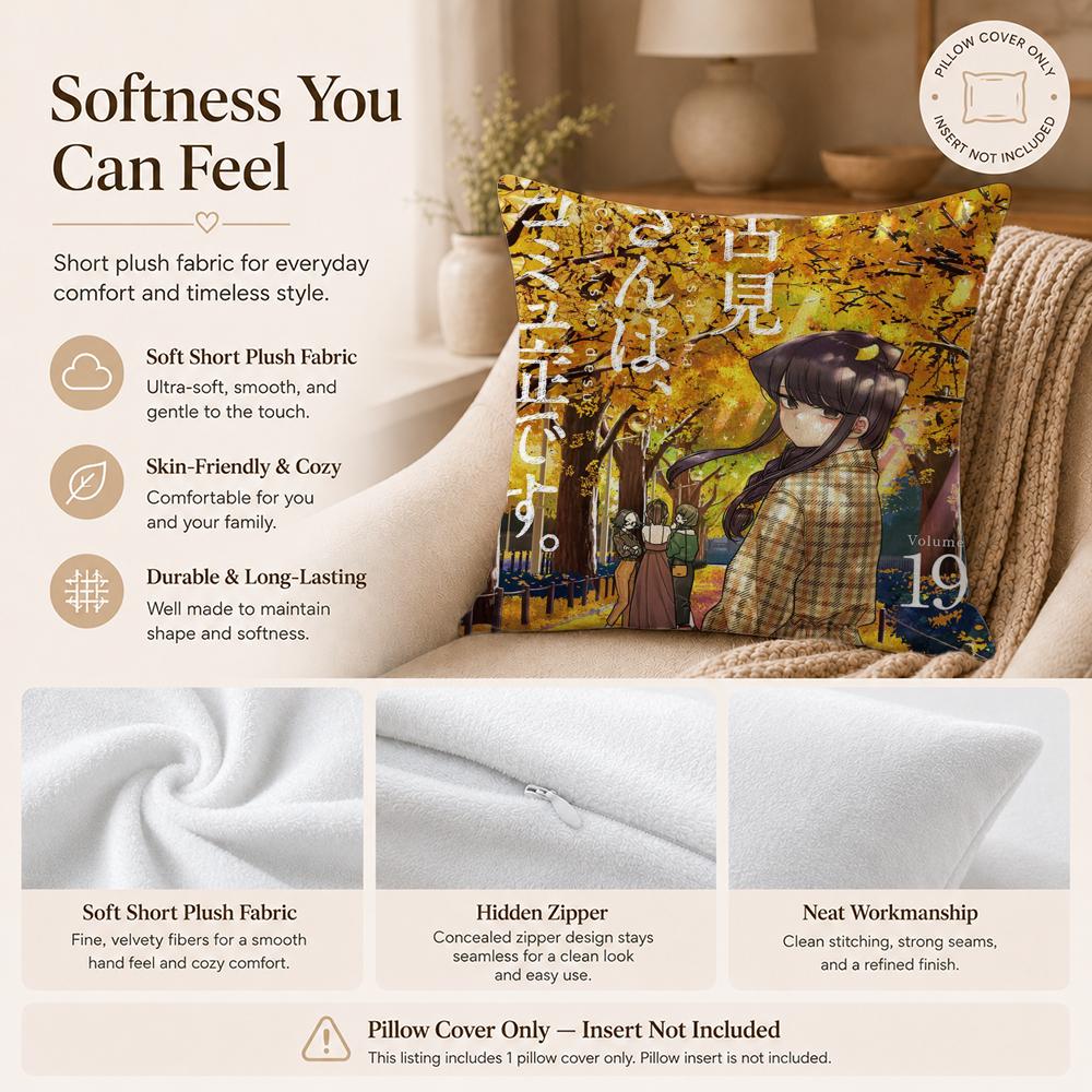 Anime K-Komi Can't CommunicateS Cushion Cover Double-Sided Printed Pillow Cover Hypoallergenic Dust-Mite Proof