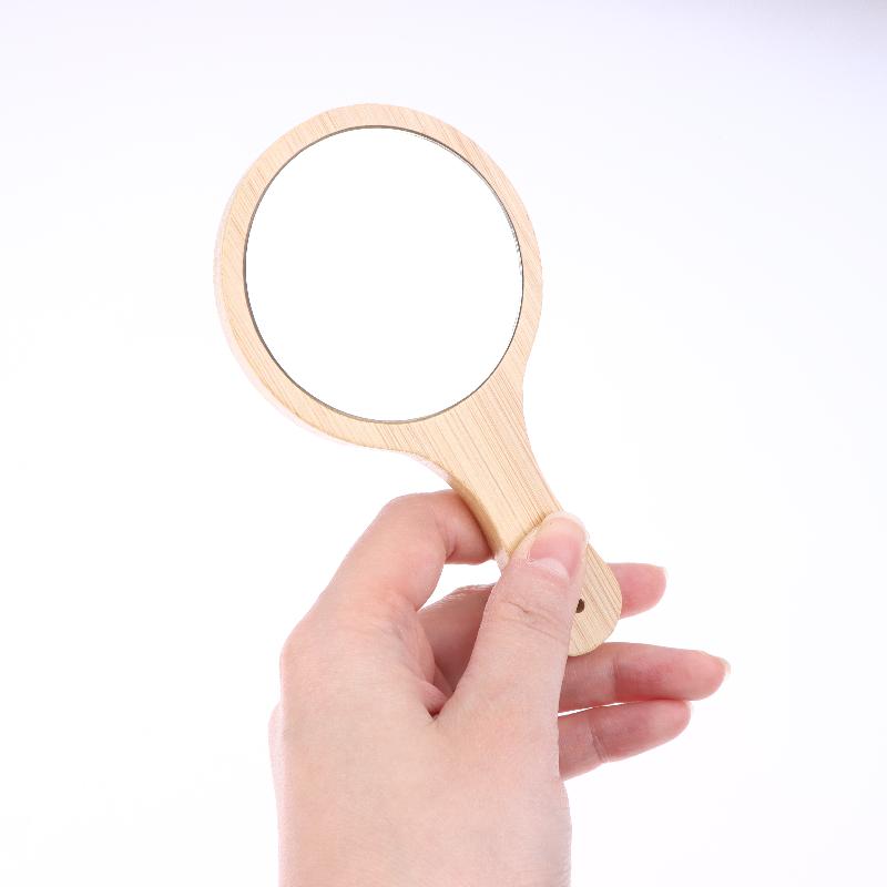Portable Bamboo Makeup Mirror Handmade Handle Round Cosmetic Mirror With Handle Personal Vanity Handheld Mirror