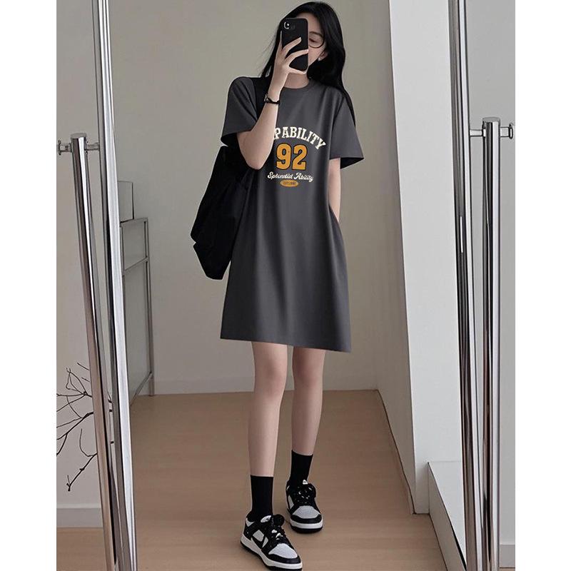 Maternity Slimming Casual Summer 2026 T-Shirt Dress in Milk Tea - Petite & Stylish XXL