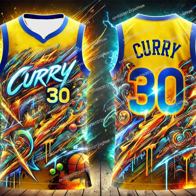 Neue Erwachsenen Herren Basketball Sportweste Curry Nr. 30 Sammleredition Basketballtrikot Graffiti Streetwear Spezielles Trikot-Set