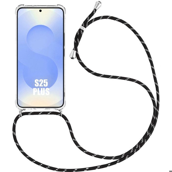 Coque pour samsung galaxy s25 plus (galaxy s25+) transparente avec cordon noir - booling