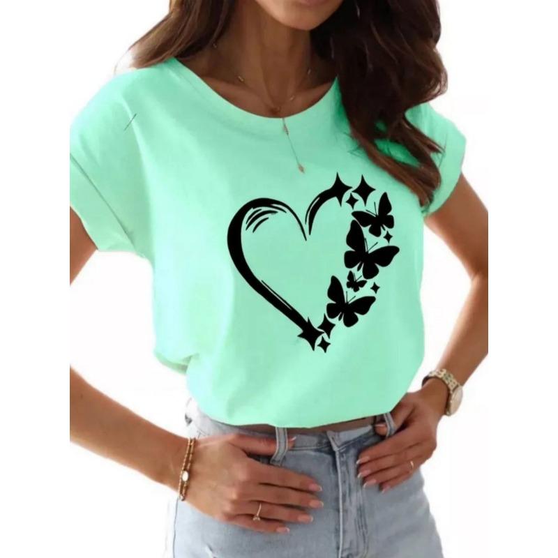 Women's Round Neck Short Sleeved T-shirt For Summer Casual Fashionable Comfortable Clothing