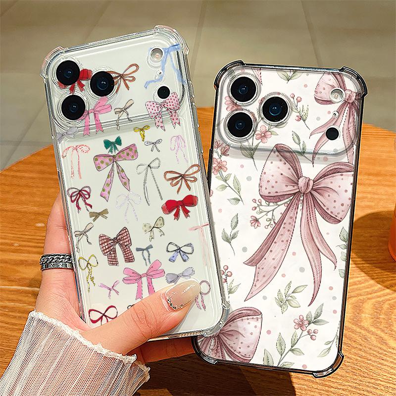 Colorful Bowknot Pattern Phone Case For iPhone 17e 17 16 15 Pro Max 14 13 Pro 16 13 Shockproof Clear Soft Card Slot Pocket Cover