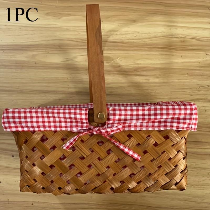 1pc Handwoven Basket - Multi-Purpose Rectangular Storage with Red-White Checkered Lining & Sturdy Frame, Durable Fabric
