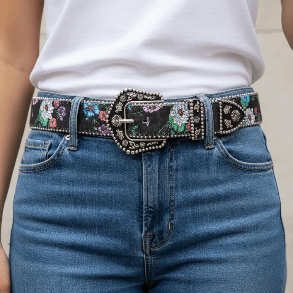 Printed PU Leather Waistband Flower Retro Waistband Adjustable Floral Belt  Outdoor