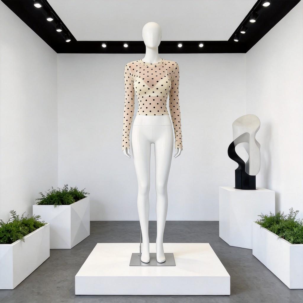 Sexy Mesh T Shirt For Women With Polka Dot Pattern And Long Sleeves For Streetwear Fashion