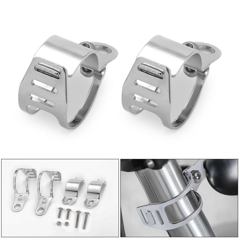 

Metal 35-50mm Front Fork Clamp Left Right Motorcycle Turn Signal Lights Mount Fixed Bracket for Sport Chopper Street Custom Bike 2x Silver