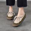 Johnature Soft Cowhide Women's Flat Shoes Genuine Leather Round Toe Mixed Colors Lace Up Casual Shoes