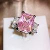 Fashion Pink Big Square 5A Crystal Wedding Ring  Sterling Silver  For Women Cocktail Ring With Stone Evening Jewellry