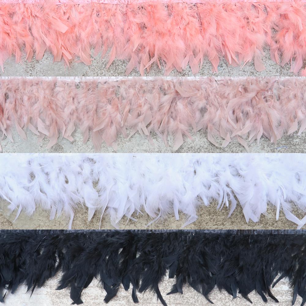 Fluffy Turkey Feathers Trim Fringe Ribbon 1Meters Marabou Feather On Tape Fringes Sewing Trimmings for DIY Clothes Dress Decor