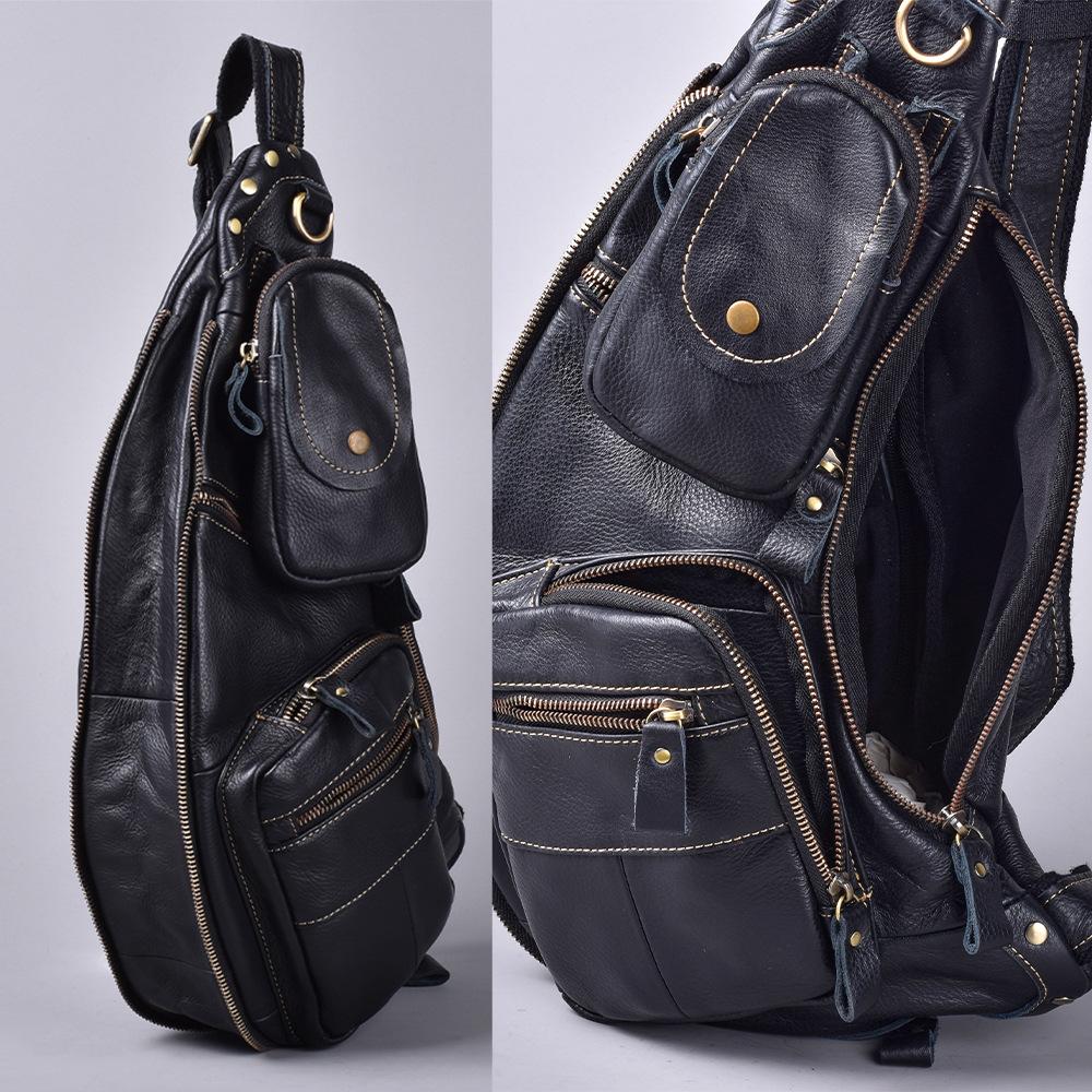 Echte Leder Herren Brusttasche, Retro Hüfttasche, Große Kapazität Einzelne Schulter Crossbody Tasche