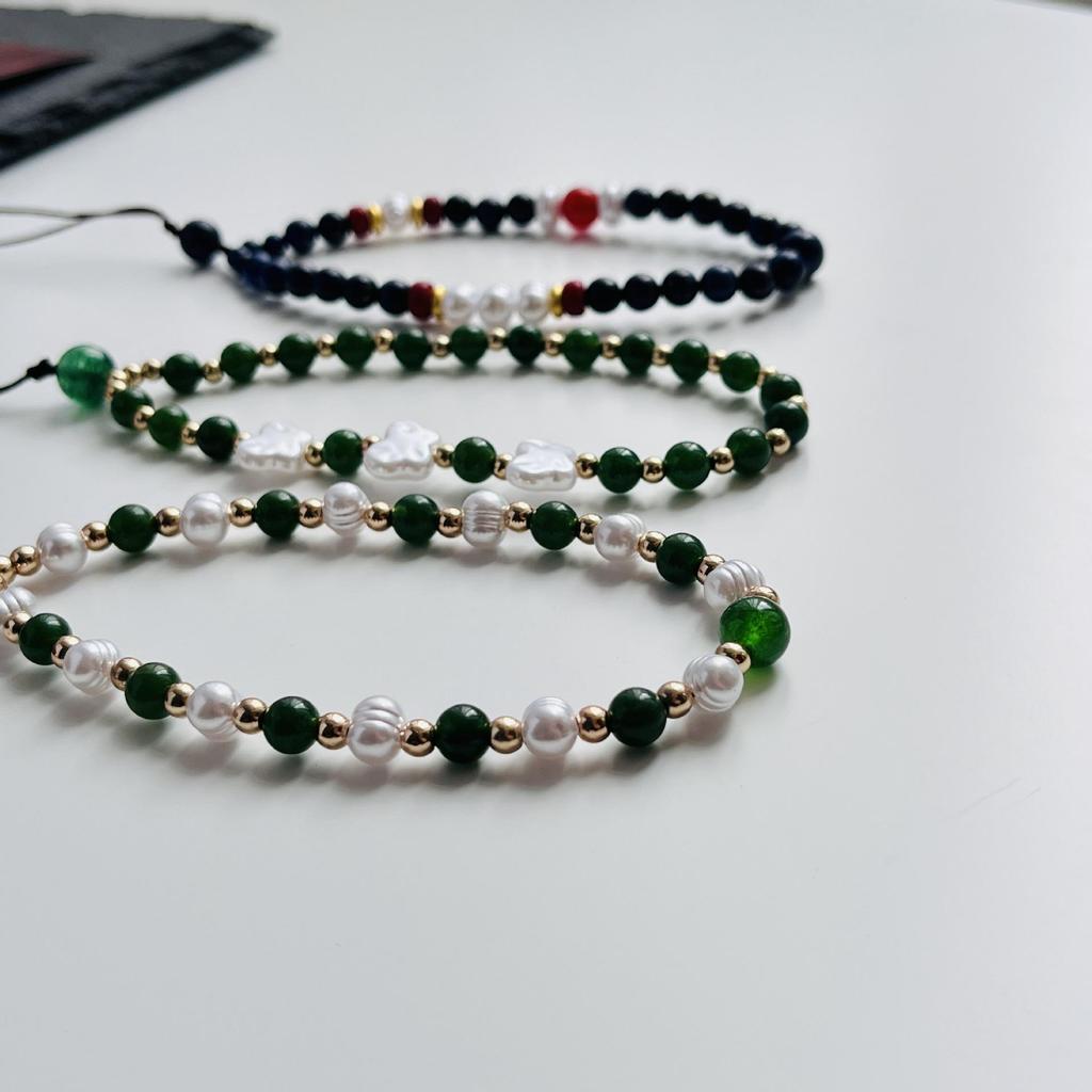 Vintage Chinese-Inspired Pearl & Butterfly Stone Phone Lanyard