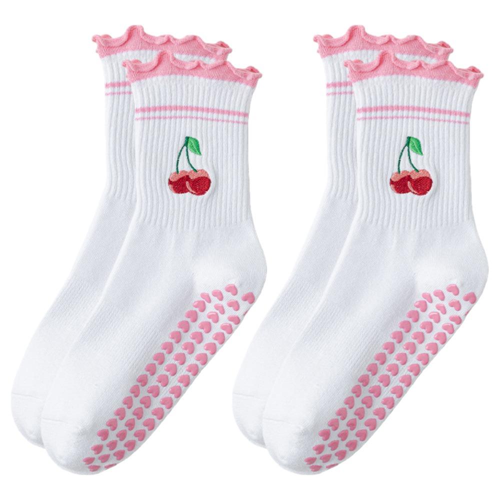 

2pairs Heart Silicone Sock Sole Pilates Socks Embroidery Non-Slip Socks Fitness Training Style 5